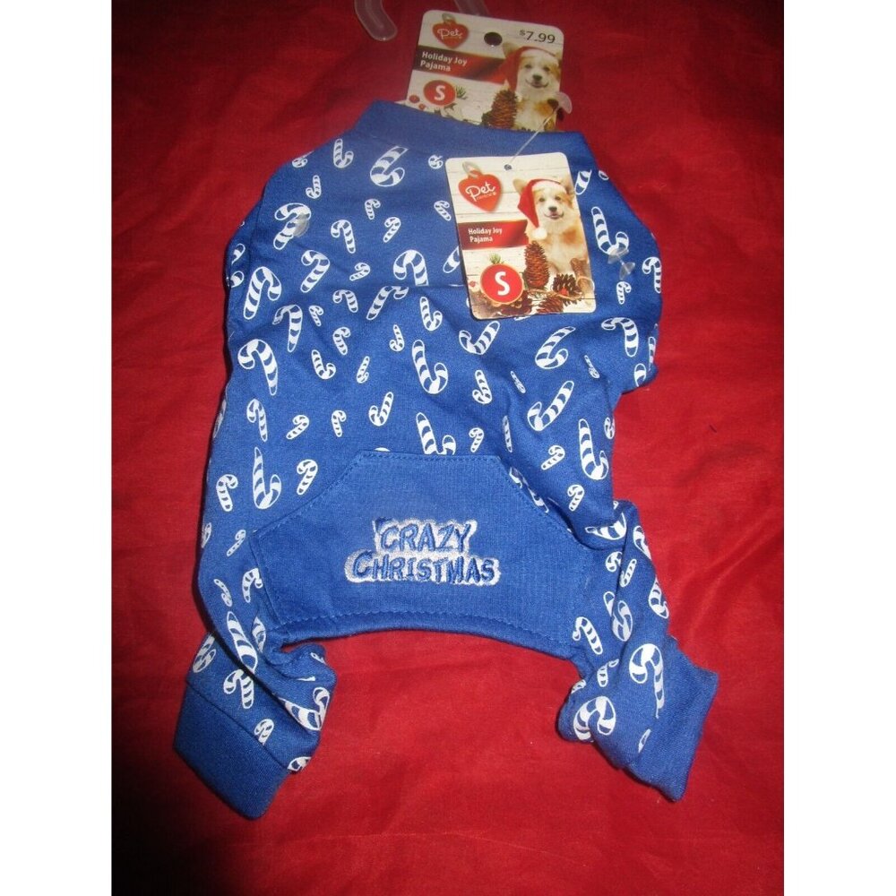 Pet Central Dog Pajamas Clothes Pjs Crazy Christmas Blue Candy Canes Small